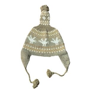 Artesania Sorata Kids Alpaca Trapper Hat with Tassels Fair Isle‎ Deer Pattern